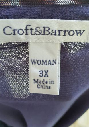 FF04145 เสื้อผ้ามือสอง ลายดำเขียว แบรนด์ CROFT&BARROW อก 50-56 นิ้ว