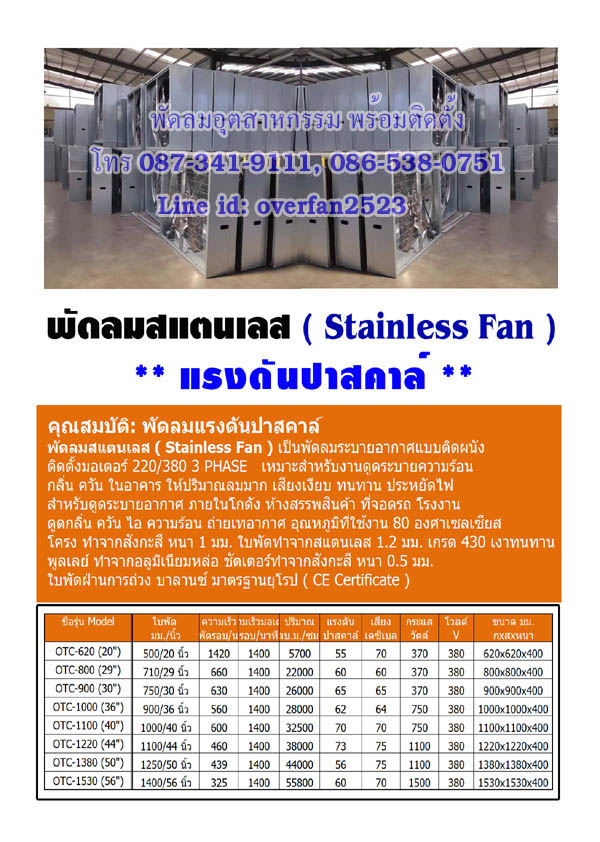 พัดลมอุตสาหกรรมราคาถูก , พัดลมอุตสาหกรรม, พัดลมฟาร์ม, พัดลมโรงงาน, โทร 087-341-9111, 086-538-0751 Line id: overfan2523.