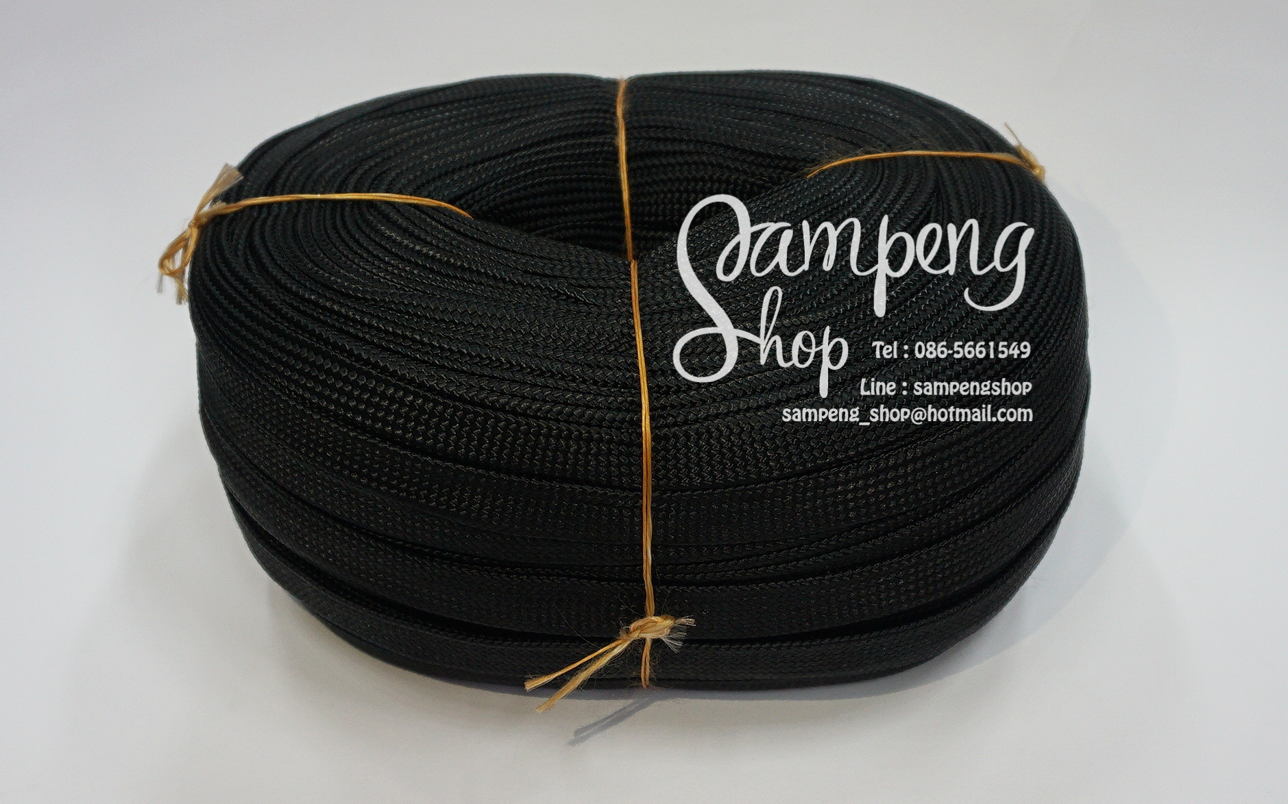 เชือกถักแบนเอนกประสงค์ เส้นใหญ่ สีดำ (1เมตร)