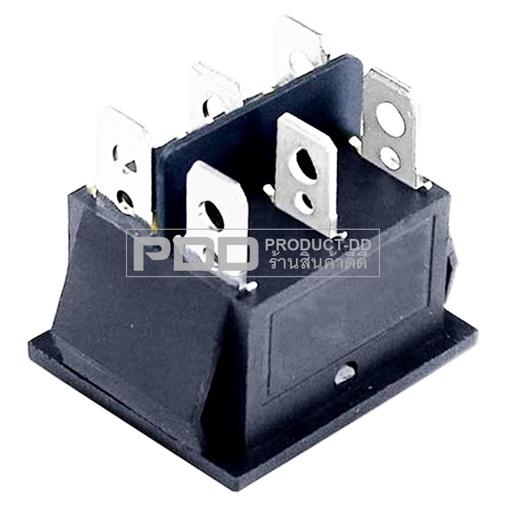 KCD4 สวิตช์กระดกไม่ค้าง ON-OFF-ON (l-O-ll) Self Reset 6 ขา 16A 250V AC สีดำ และฝาครอบกันน้ำ