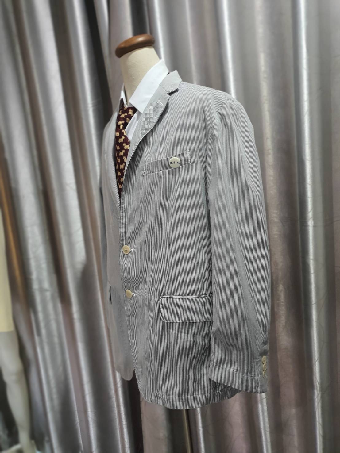 Suit0091 รเสื้อคลุมแฟชั่น ลำลอง ลายทางสีขาวดำ อก 44 นิ้ว