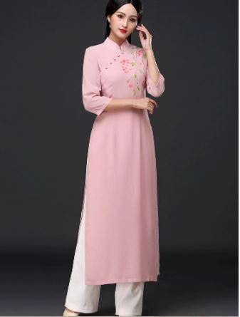 ชุดกี่เพ้าสตรีเวียดนาม อ๊าวส่าย อ๊าวหย่าย áo dài กางเกงขาบาน คอปกต่ำ Sườn xám Việt Nam, quần ống rộng, cổ thấp Vietnamese Women Cheongsam áo dài, Wide-legged Pants, Low Collar