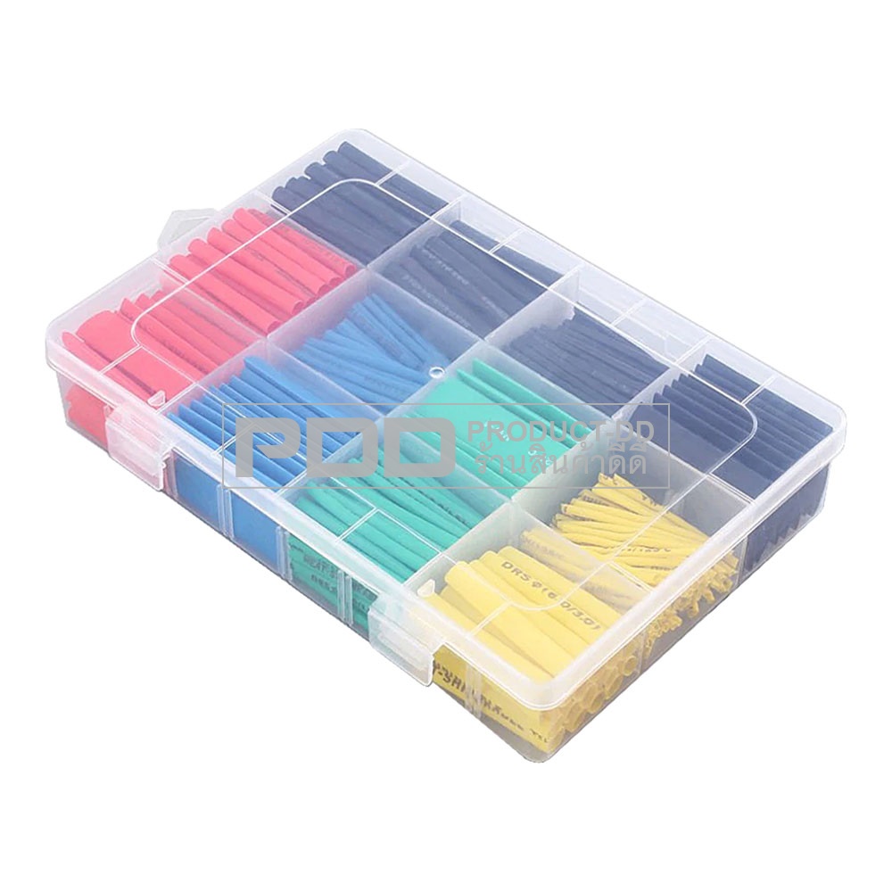 ท่อหดหุ้มสายไฟ 530 ชิ้น 8 ขนาด แบ่งขนาดแบ่งสี บรรจุในกล่องพลาสติคอย่างดี