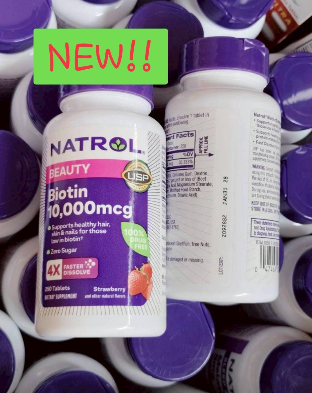Natrol Biotin 10000 mcg 4x Fast Dissolve 250 Tablets