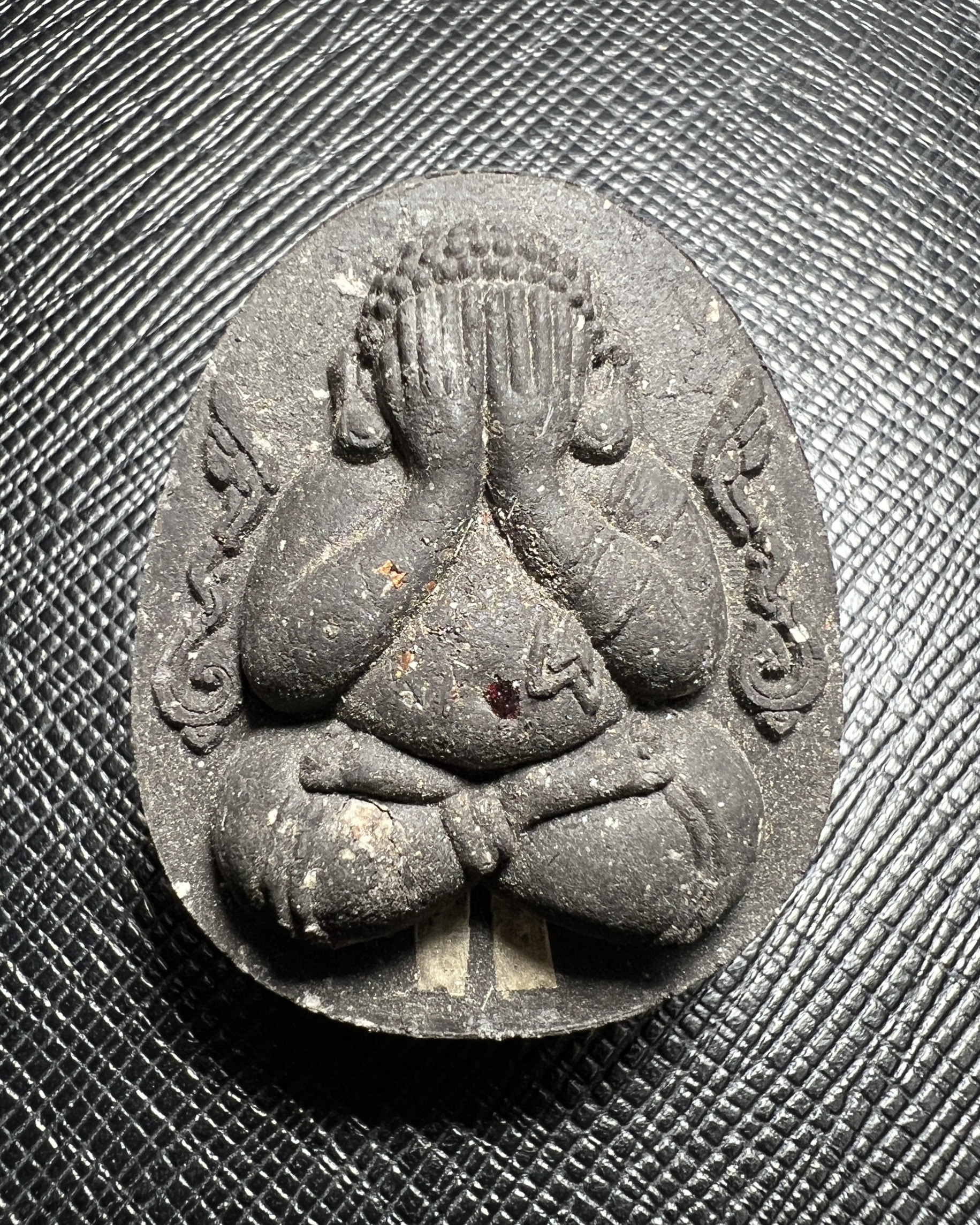 พระปิดตาเงินล้าน (เนื้อผงใบลานสีดำ, ฝังตะกรุด) Millionaire Phra Pidta (Black palm leaf powder, Embedded with Takrud). SKU-03277