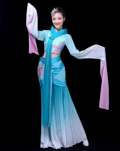 ชุดฟ้อนรำเสื้อแขนยาวสตรีจีน 中国风水袖舞蹈服 Chinese Female Sleeve Dance Costume