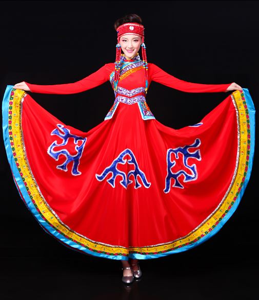 ชุดฟ้อนรำสตรีเผ่ามองโกล 蒙古族演出服衣裙舞台服成人女 Mongolian Women Dance Costume