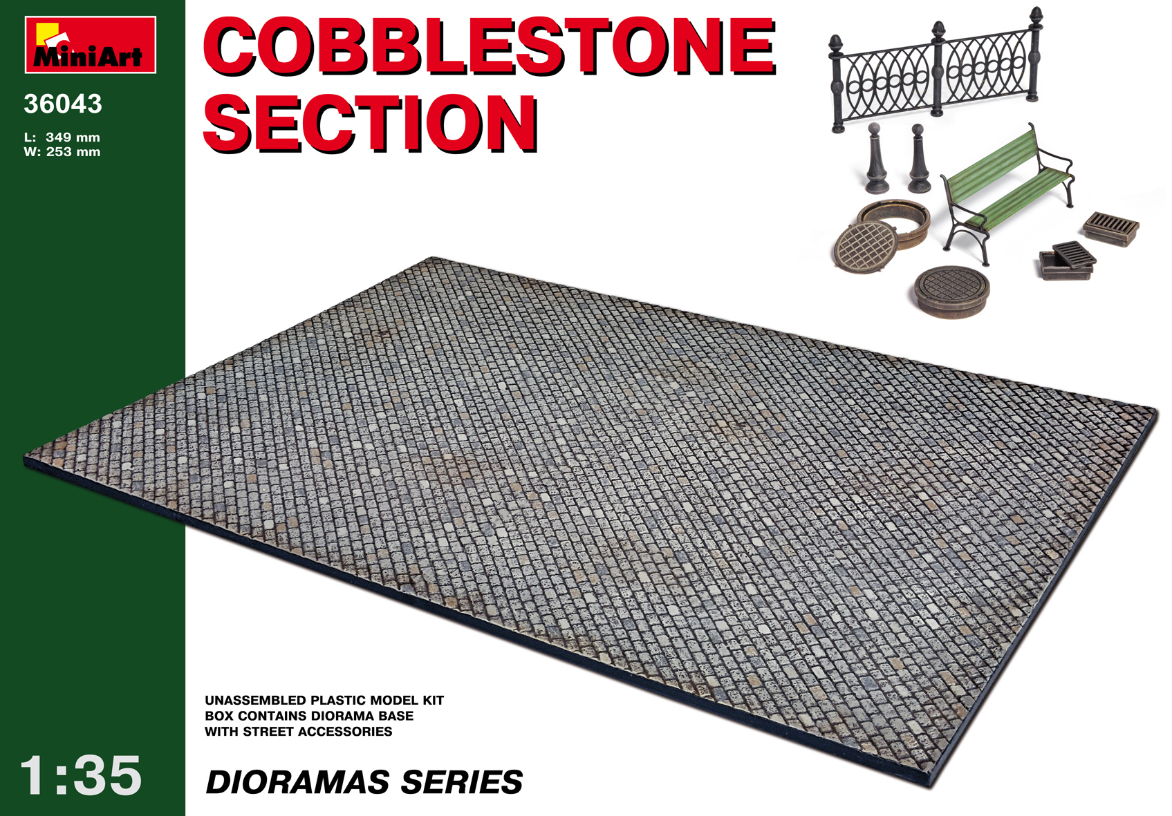 โมเดลพื้นถนนและของตกแต่ง MiniArt ขนาด 1/35 MI36043 COBBLESTONE SECTION