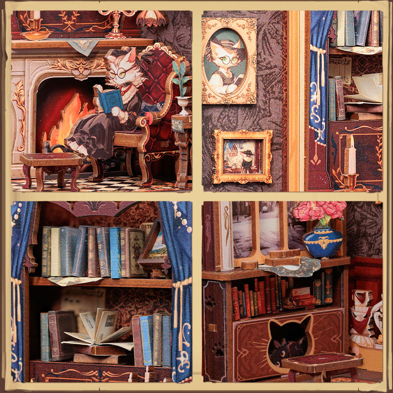 Miniature Dollhouse Count Cats Study Wooden Handmade Kit(Provisional Pre-order)