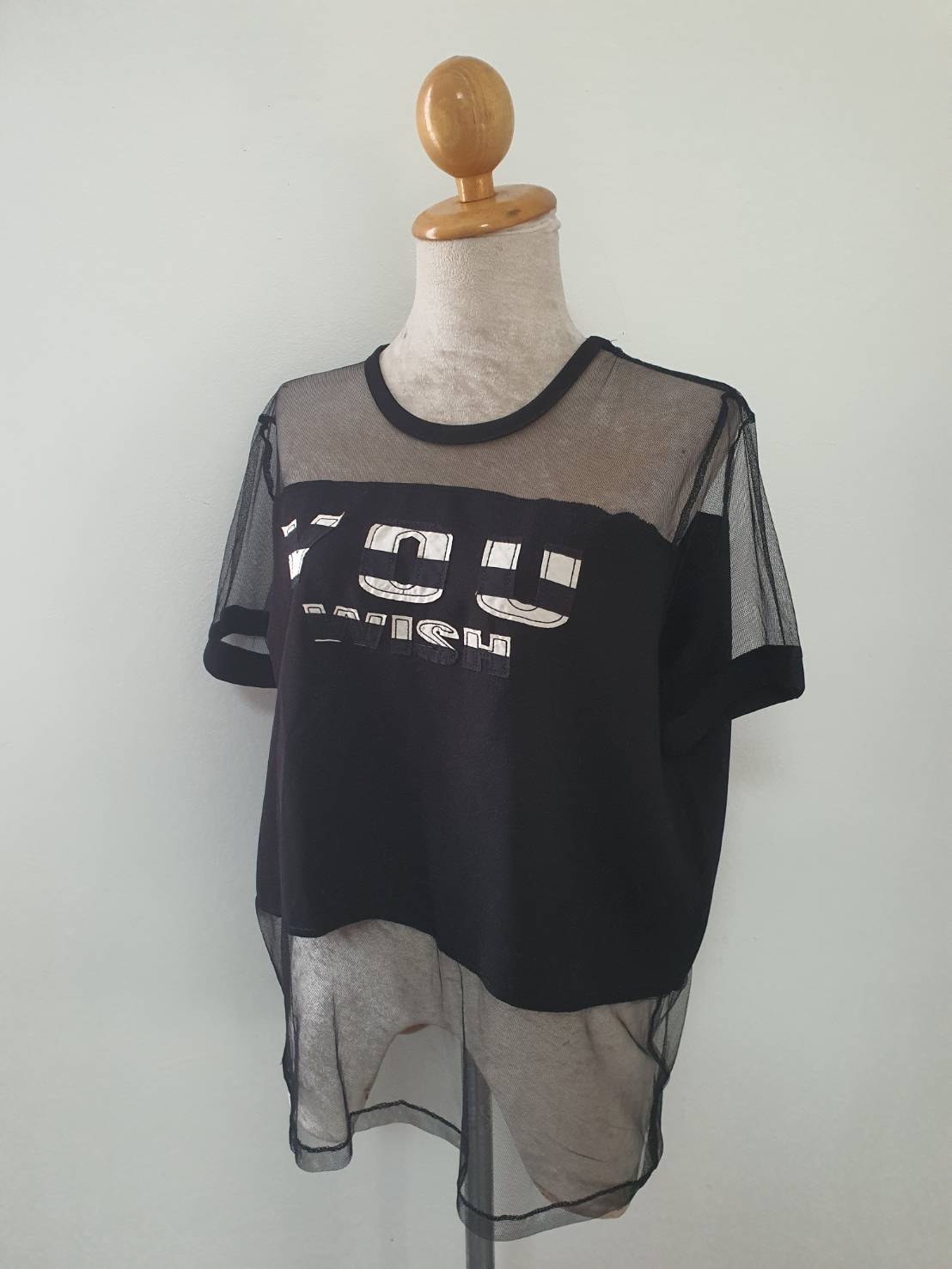 FF06085 เสื้อแฟชั่น ตาข่าย สีดำ อก 40 นิ้ว