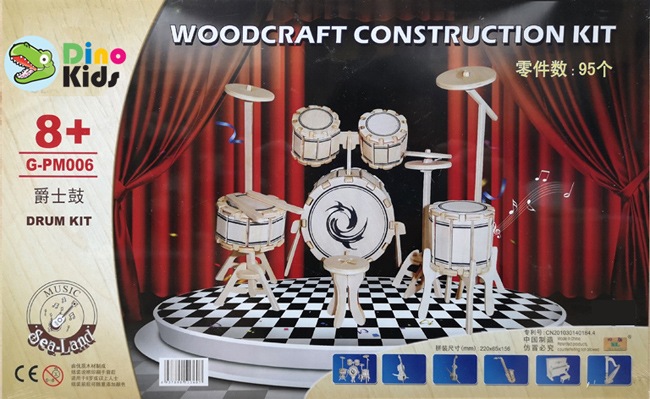 Dinokids3D ตัวต่อไม้ 3 มิติ กลองชุด Drum kit จิ๊กซอว์ไม้ โมเดลไม้ 3 มิติ