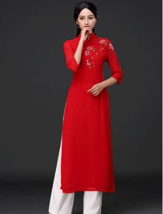 ชุดกี่เพ้าสตรีเวียดนาม อ๊าวส่าย อ๊าวหย่าย áo dài กางเกงขาบาน คอปกต่ำ Sườn xám Việt Nam, quần ống rộng, cổ thấp Vietnamese Women Cheongsam áo dài, Wide-legged Pants, Low Collar