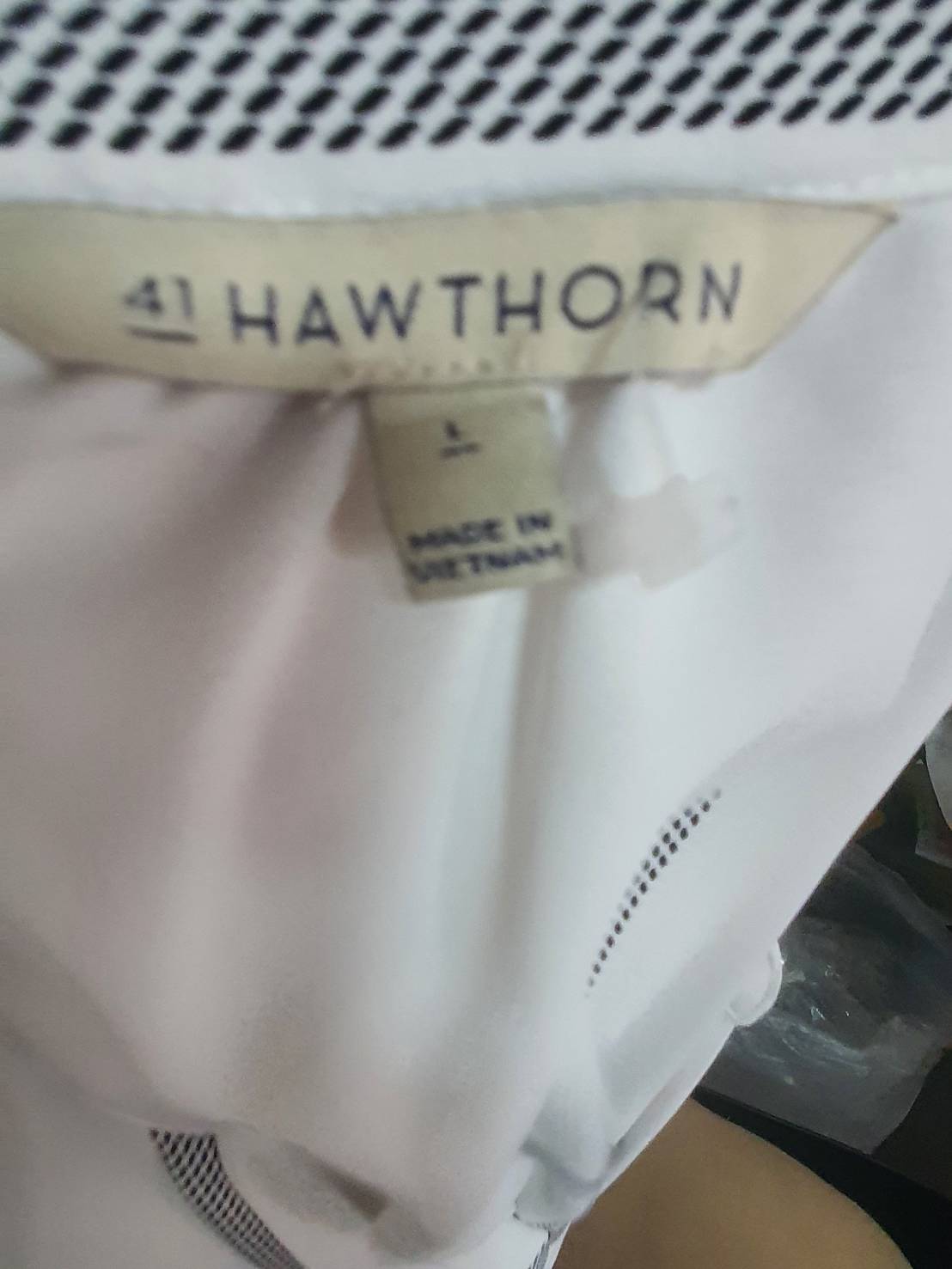 FF06387 เสื้อผ้ามือสอง ชีฟอง สีขาวลาย HAWTHORW อก 38 นิ้ว