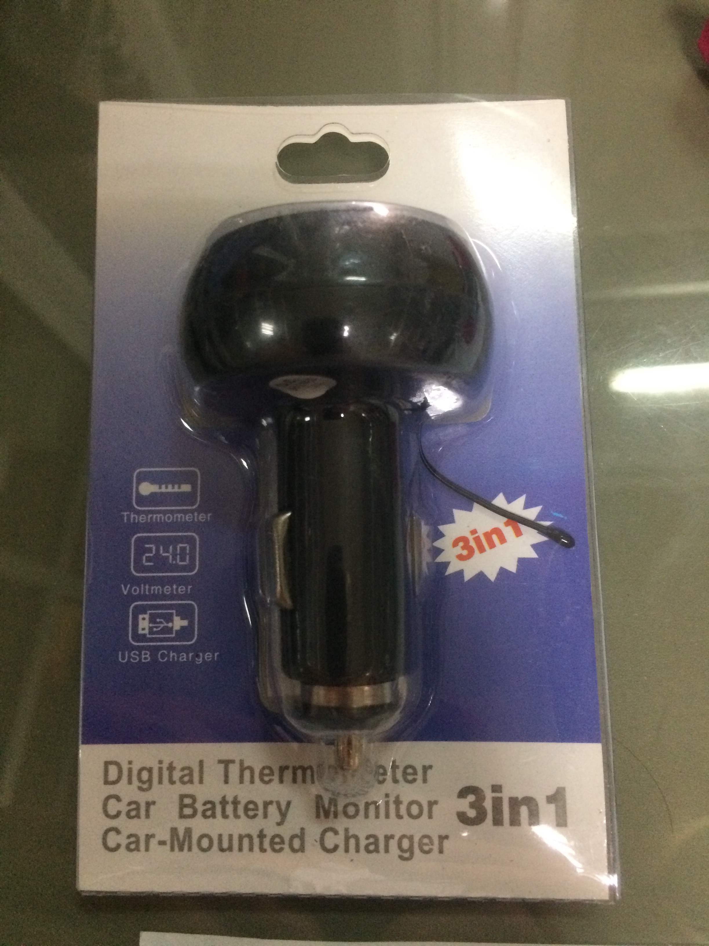 เกจ์วัด 3 in 1 วัด volt 12-24 V, อุณหภูมิ, USB (เสียบกับที่จุดบุหรี่)