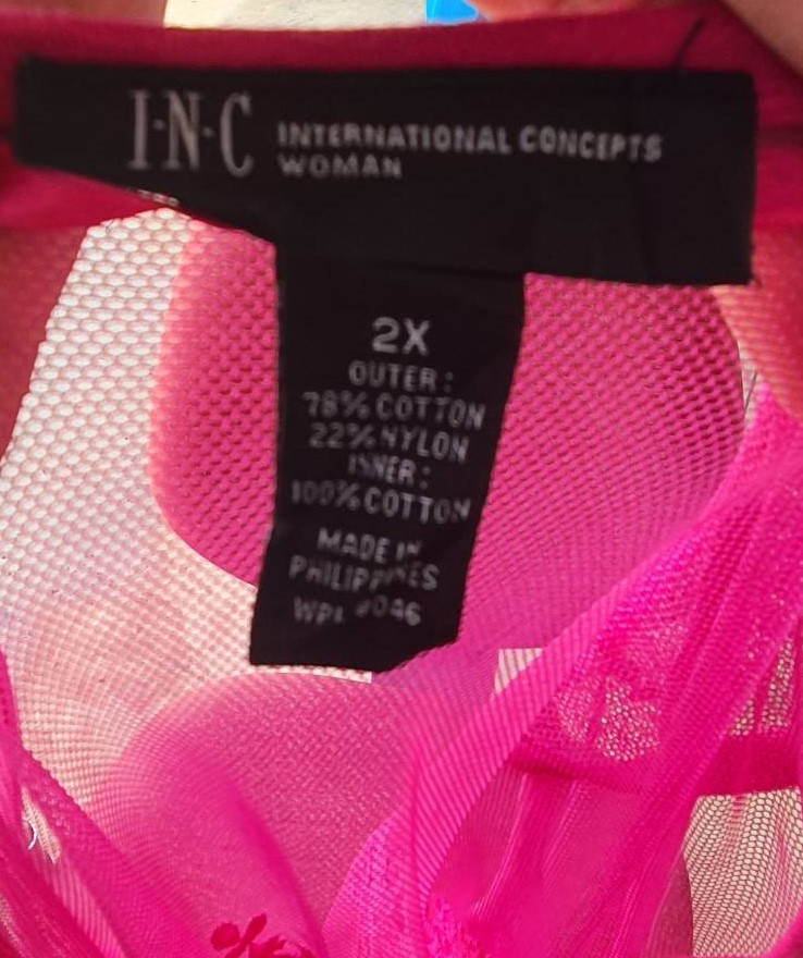 FF02973 เสื้อตาข่าย สีชมพู มือสอง แบรนด์ international concepts อก free 46-48 นิ้ว