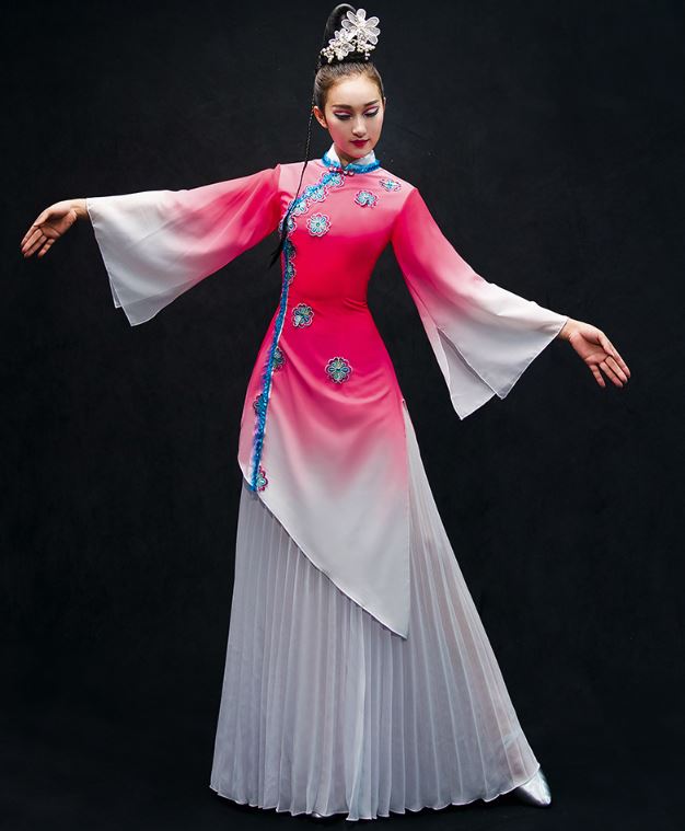 ชุดสตรีการแสดงฟ้อนรำร่มจีน 新款中国风雪纺扇子舞蹈服装伞舞 New Chinese Umbrella Dance Costume