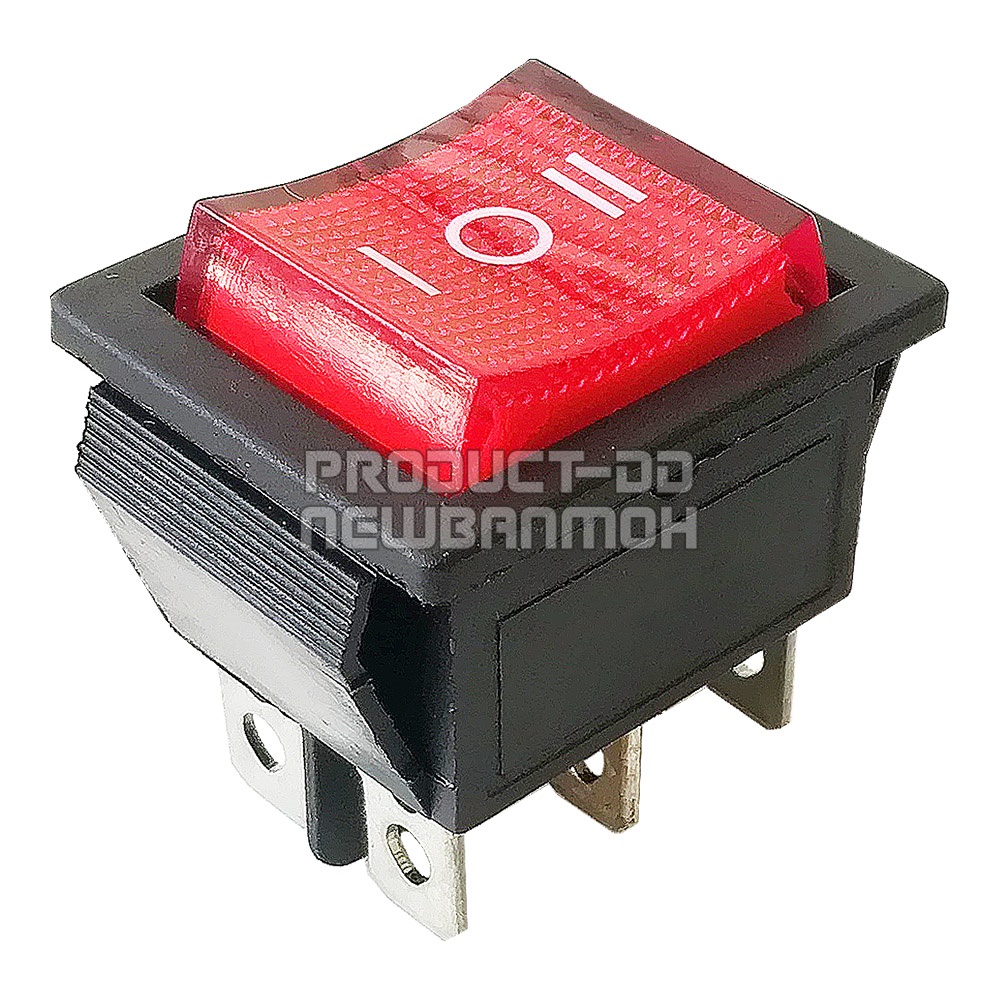 KCD4 สวิตช์กระดก ON-OFF-ON (l-O-ll) 6 ขา 16A 250V AC สีแดงมีไฟ และฝาครอบกันน้ำ
