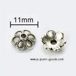 ฝาครอบลูกปัด ดอกไม้ 11มม. สีเงินโบราณ