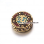 ลูกปัดอินโดนีเซีย 21.5 มม. ลายอักษรโอม (Handmade Indonesia Beads)