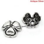 ฝาครอบลูกปัด ใบโคลเวอร์รูปหัวใจ 10มม. สีเงินโบราณ