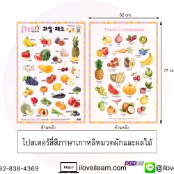 โปสเตอร์สี่สีอักษรเกาหลีหมวดผักและผลไม้ ออกเสียงได้ พูดได้ Color Korean Language Speaking / Audio Poster-Fruits and Vegetables