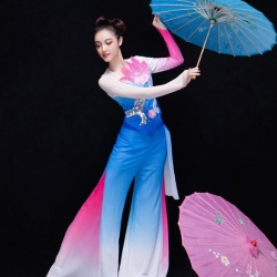 ชุดสตรีสำหรับการแสดงฟ้อนรำร่มจีน 2019 秧歌服2019新款广场扇子伞舞古典舞蹈服装女演出服 Female Yangge 2019 New Classical Square Umbrella Dance Costume 2019