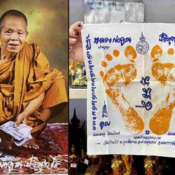 ผ้ายันต์รอยเท้า (ปั๊มตราวัด) Luang Por Koon's Footprint Magic Cloth. SKU-01569
