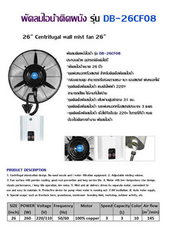 พัดลมไอน้ำติดผนัง ขนาด 26 นิ้ว *ชุดพ่นหมอกหรือสเปรย์ สําหรับติดตั้งพัดลมไอน้ํา *กล่องควบคุม สามารถปรับเร่งความแรง-เบา ของสเปรย์ พ่นหมอกได้