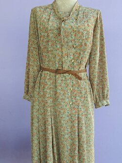 FF02762 เดรสวินเทจ วินเทจ มือสอง สีเขียวอ่อน อก free-42 นิ้ว