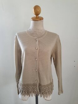 FF05869 เสื้อคลุมนิตติ้ง มือสอง สีน้ำตาลอ่อน อก 34-36 นิ้ว