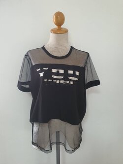 FF06085 เสื้อแฟชั่น ตาข่าย สีดำ อก 40 นิ้ว