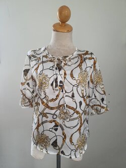 FF05480 เเสื้อแฟชั่นชีฟอง ลายเข็มเข็ดห่วง