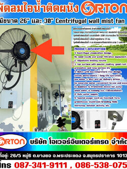 พัดลมไอน้ำ ติดผนัง 26นิ้ว คุณภาพเย็นรวดเร็ว ให้ความชื้น ต้นไม้ได้ดี ให้โรงงานเย็น