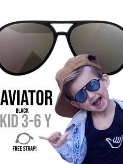 Aviator Black Sunglasses Age 3-6 Hipsterkid แว่นกันแดดสีดำ(Logo-Hipsterkid)