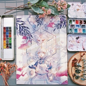 (Pre-order) ระบายสีน้ำ ภาพการ์ตูน Manga ภาพแนวแฟนตาซี