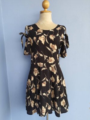 FF02463 เดรสแฟชั่น ชีฟอง สีดำ มือสอง อก 33-34 นิ้ว