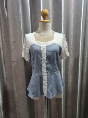 FF01929 เสื้แฟชั่น นำเข้า มือสอง สีฟ้า อก free-38นิ้ว