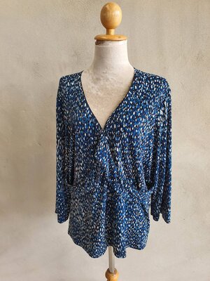 FF04973 เสื้อผ้ามือสอง สาวอวบ พลัสไซส์ new directions สีน้ำเงินลาย อก 52-58 นิ้ว
