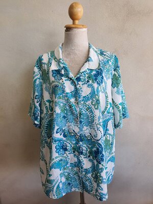 FF05070 เสื้อผ้ามือสอง สาวอวบ พลัสไซส์ สีเขียวขาว แบรนด์ ALLA อก 48 นิ้ว