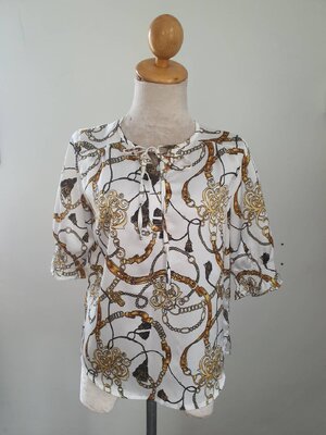 FF05480 เเสื้อแฟชั่นชีฟอง ลายเข็มเข็ดห่วง