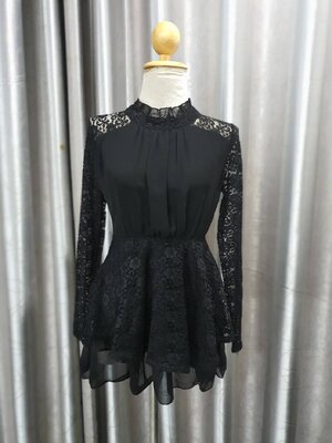 FF02415 เสื้อแฟชั่น ลูกไม้ สีดำ อก 30-32 นิ้ว