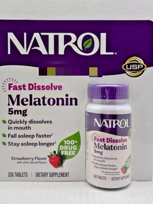 New!! Package Natrol Melatonin Time Release Fast Dissolve 5 mg 250 Tab #Strawberry