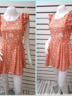 FF01267-เดรสแฟชั่น มือสอง สีส้ม อก 32 นิ้ว