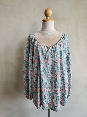 FF04962 เสื้อผ้ามือสอง สาวอวบ พลัสไซส์ สีเขียวส้มหลาย แบรนด์ AVA VIV อก free-60 นิ้ว