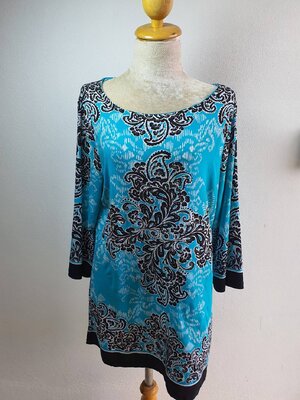 FF04141 เสื้อผ้ามือสอง สีฟ้าลายสวย แบรนด์ Style&co. อก 40-46 นิ้ว