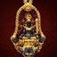 เหรียญหล่อพุทธศิลป์ท้าวเวสสุวรรณ รุ่น “ หัวใจเวสสุวรรณ “ วัดร่องคำหลวง อำเภอเมือง จังหวัดพะเยา เนื้อขันลงหิน อาบทอง ลงยาสีแดง