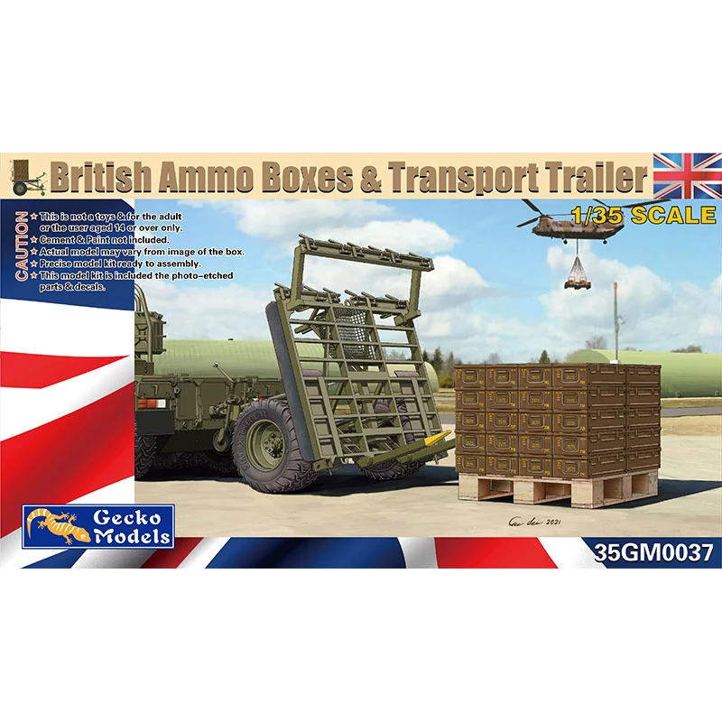 โมเดลรถขนของ ขนาด 1/35 Gecko Model 35GM0037 BRITISH AMMO BOXES & TRANSPORT TRAILER